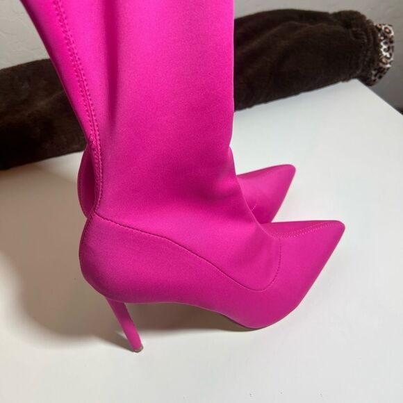 🩷 SHEIN fuchsia pink pointy high heel zip midcalf sock boots booties size 10 - Picture 4 of 11